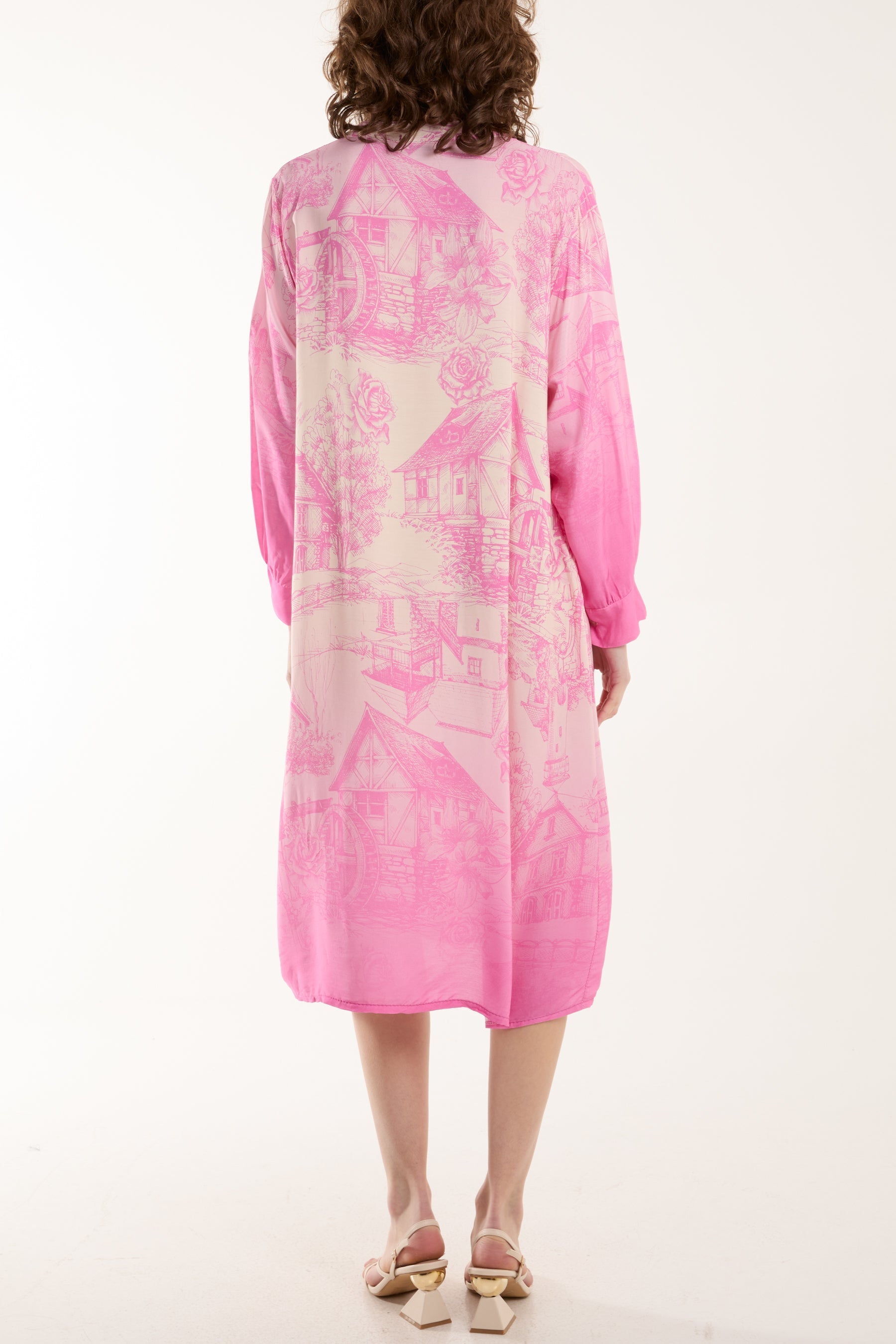 Khaki Ombre Landscape Print Midi Dress For Women ONE SIZE - Dropwear