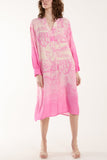 Pink Ombre Landscape Print Midi Dress For Women ONE SIZE - Dropwear