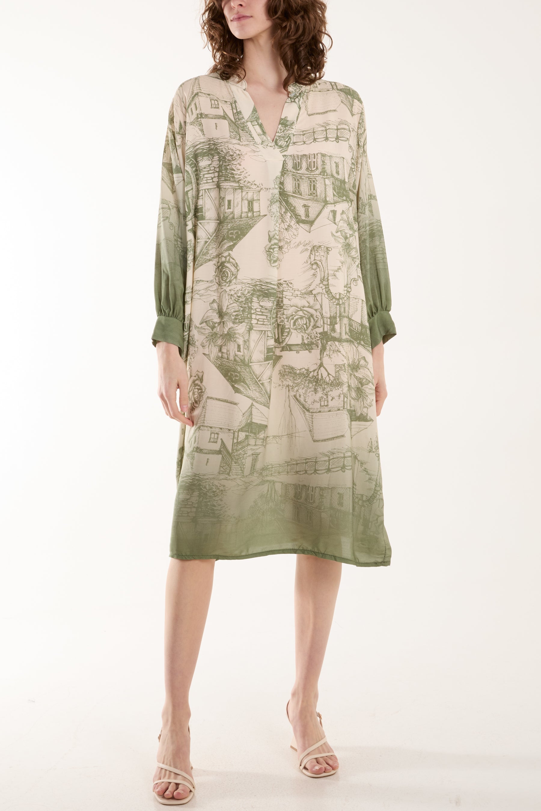 Ombre Landscape Print Midi Dress For Women  - Dropwear