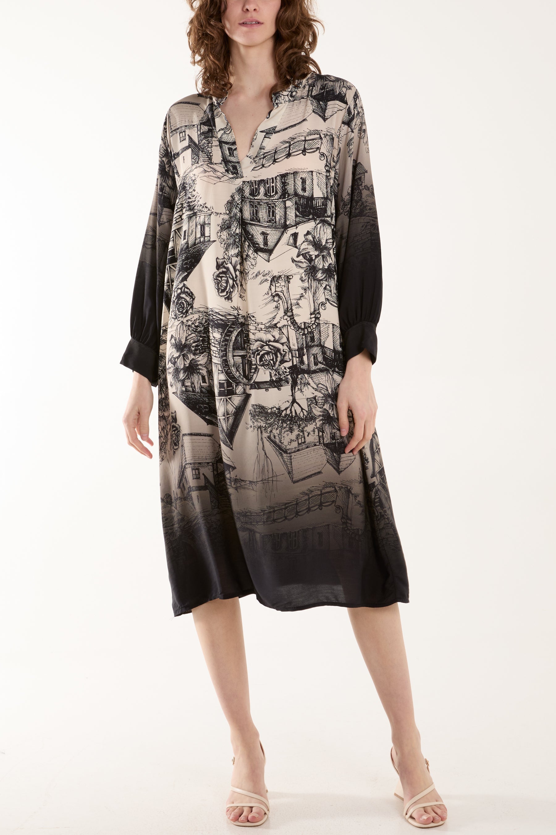 Ombre Landscape Print Midi Dress For Women  - Dropwear