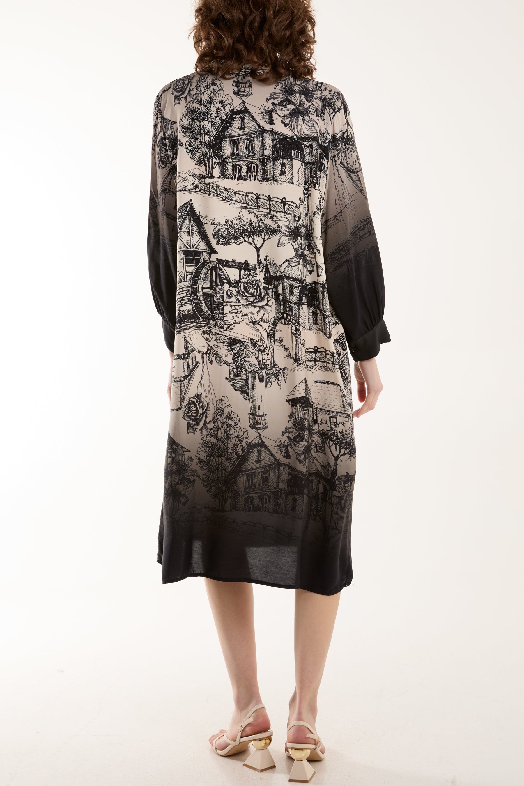 Ombre Landscape Print Midi Dress For Women  - Dropwear