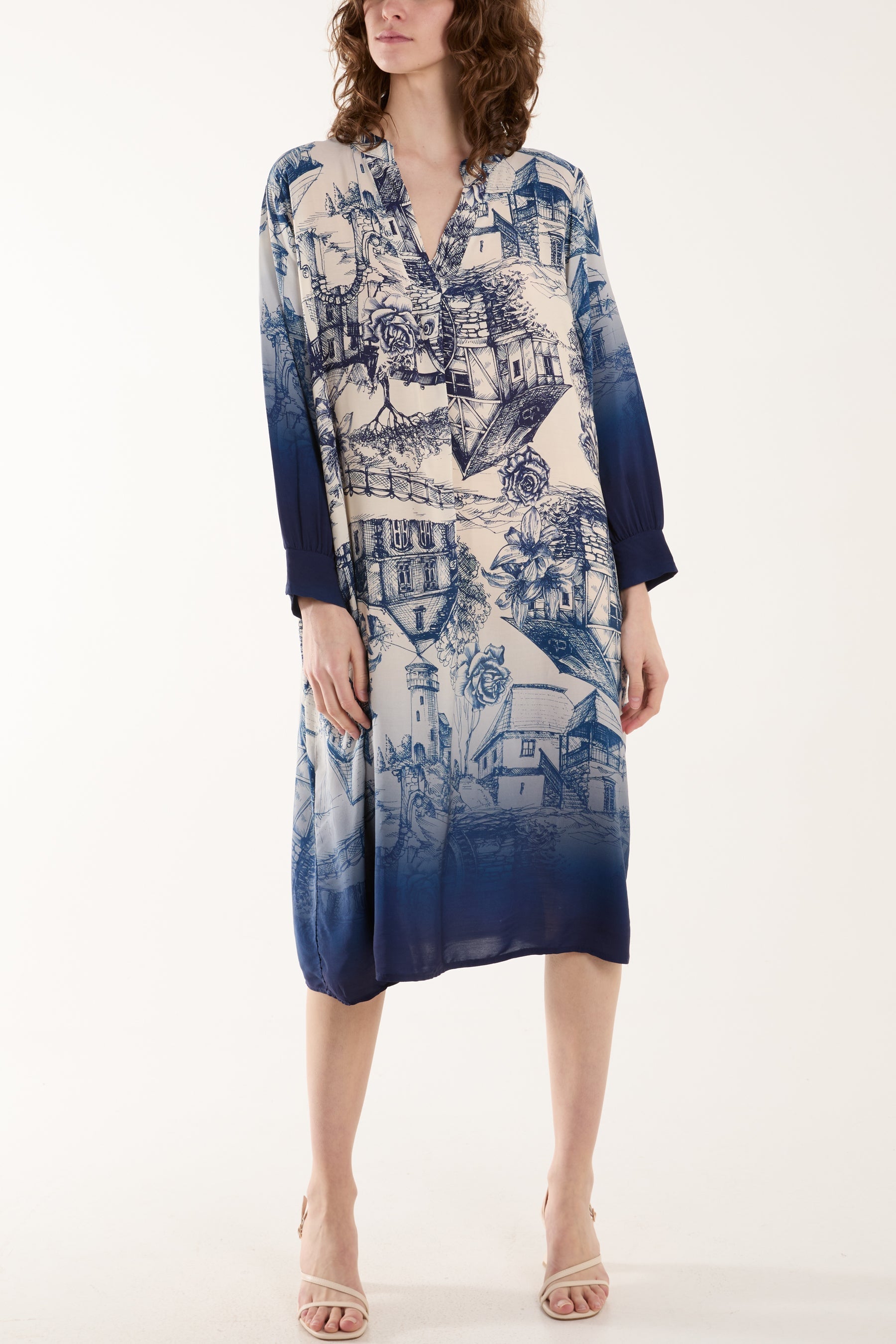 Black Ombre Landscape Print Midi Dress For Women ONE SIZE - Dropwear