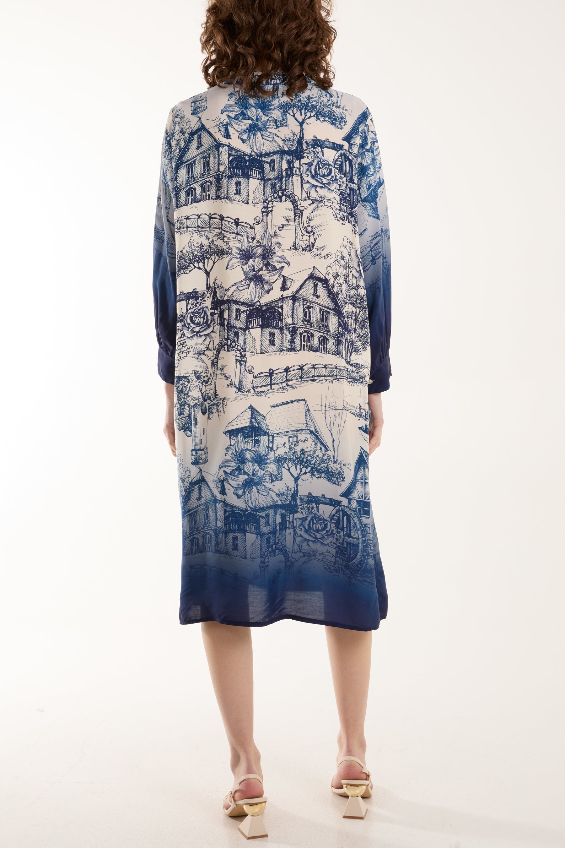 Navy Ombre Landscape Print Midi Dress For Women ONE SIZE - Dropwear