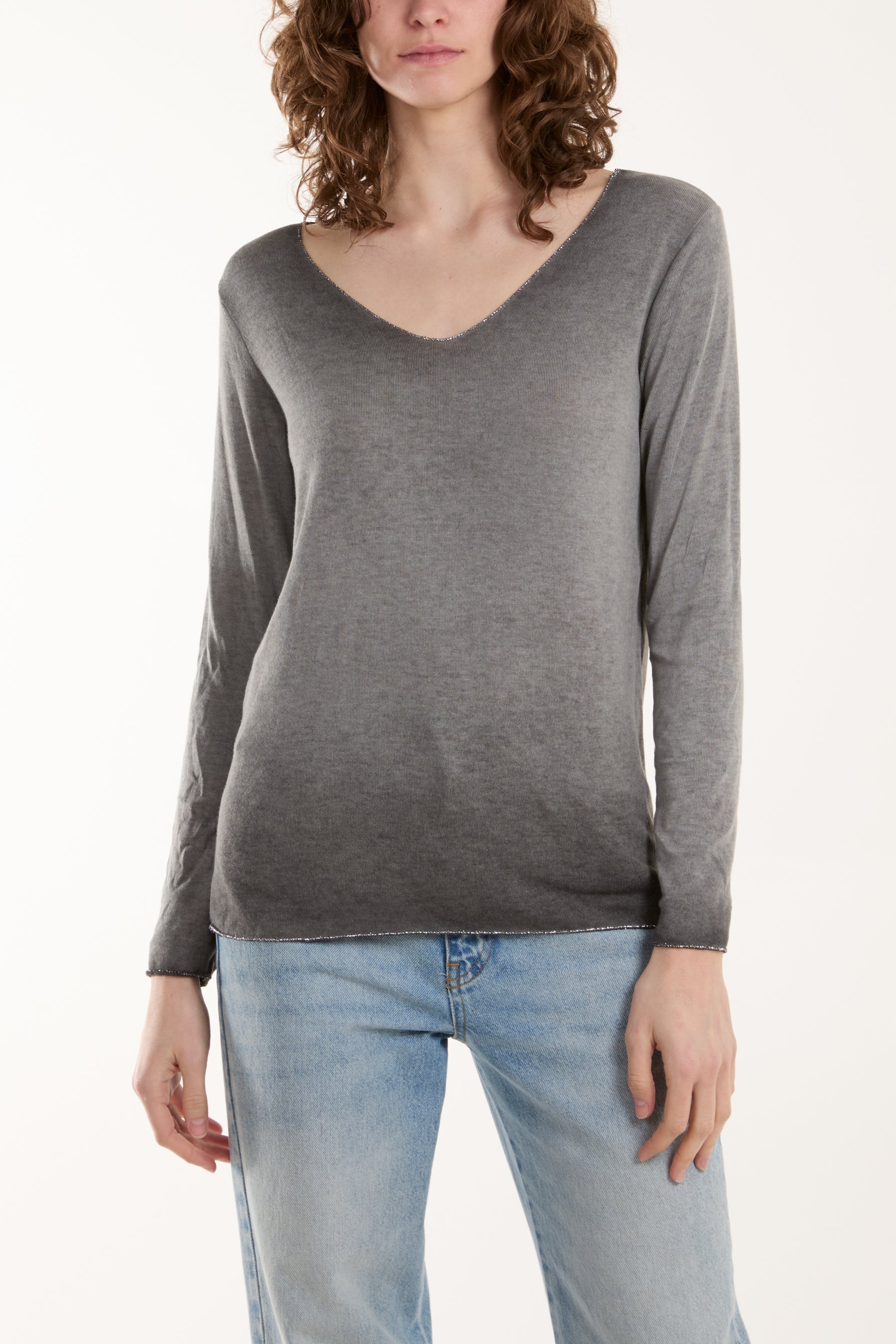 Acid Wash Shimmer Edge Fine Jumper For Women  - Dropwear