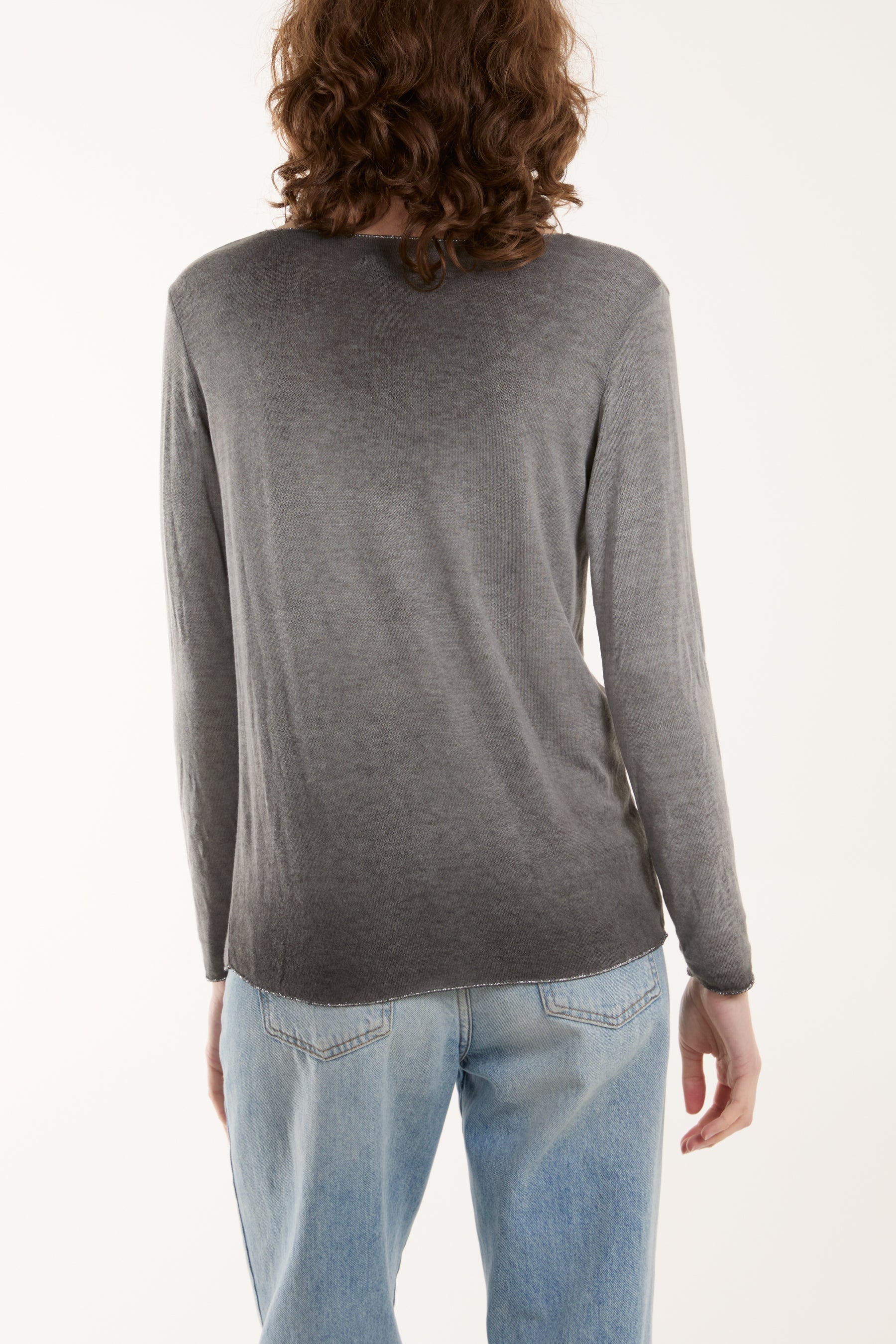Acid Wash Shimmer Edge Fine Jumper For Women  - Dropwear