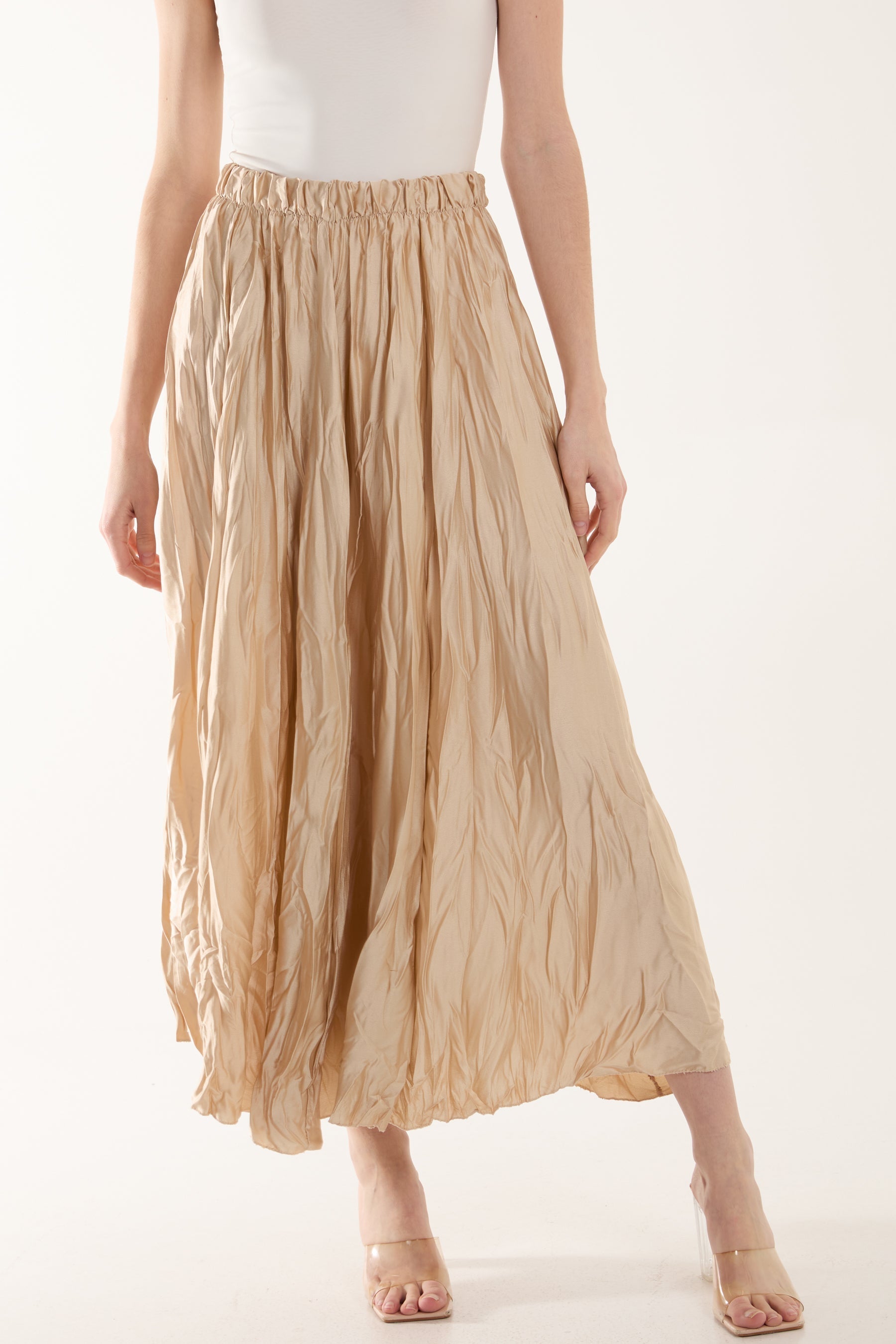 Fuchsia Crinkle Satin Midi Skirt For Women ONE SIZE - Dropwear