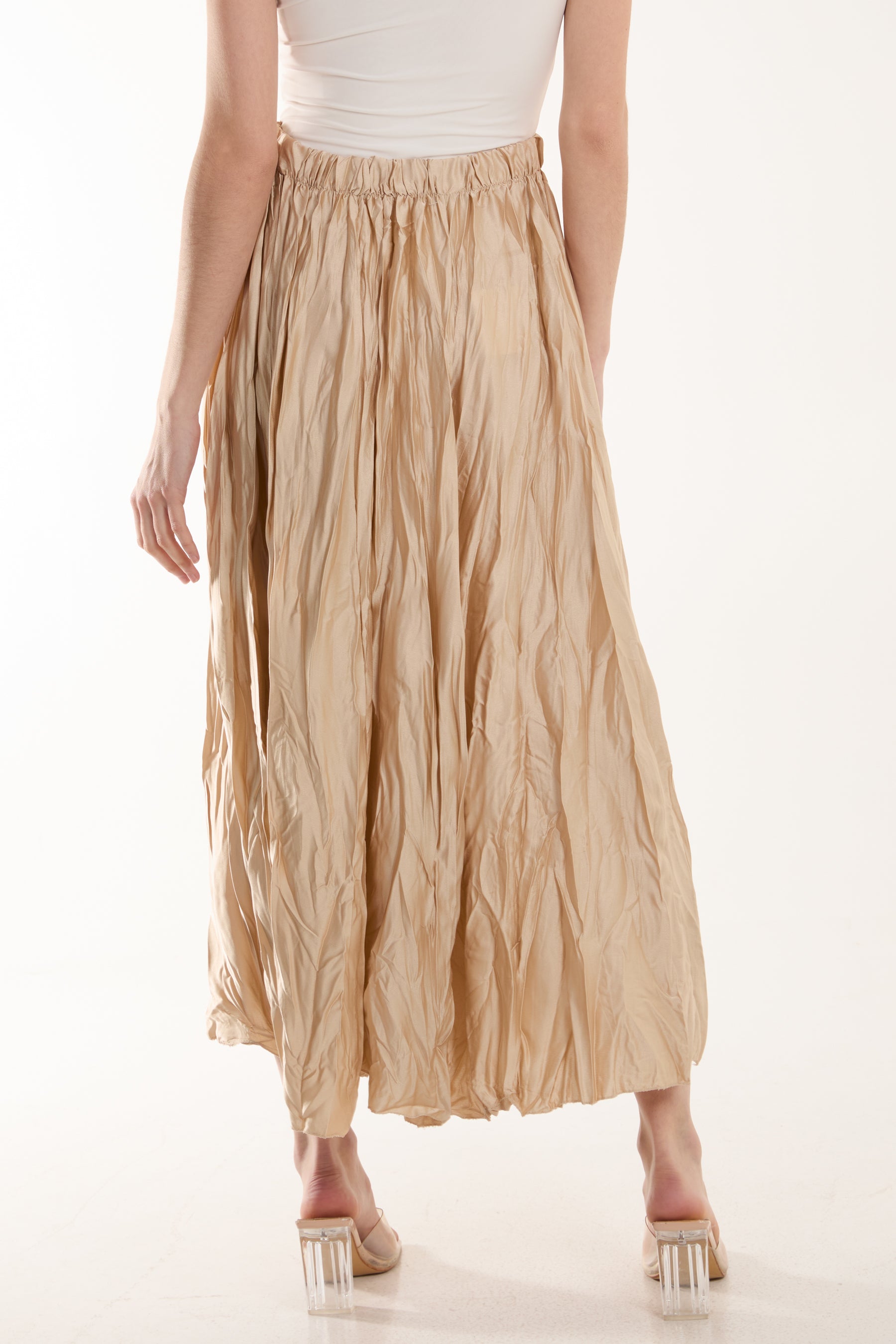 Apple Green Crinkle Satin Midi Skirt For Women ONE SIZE - Dropwear