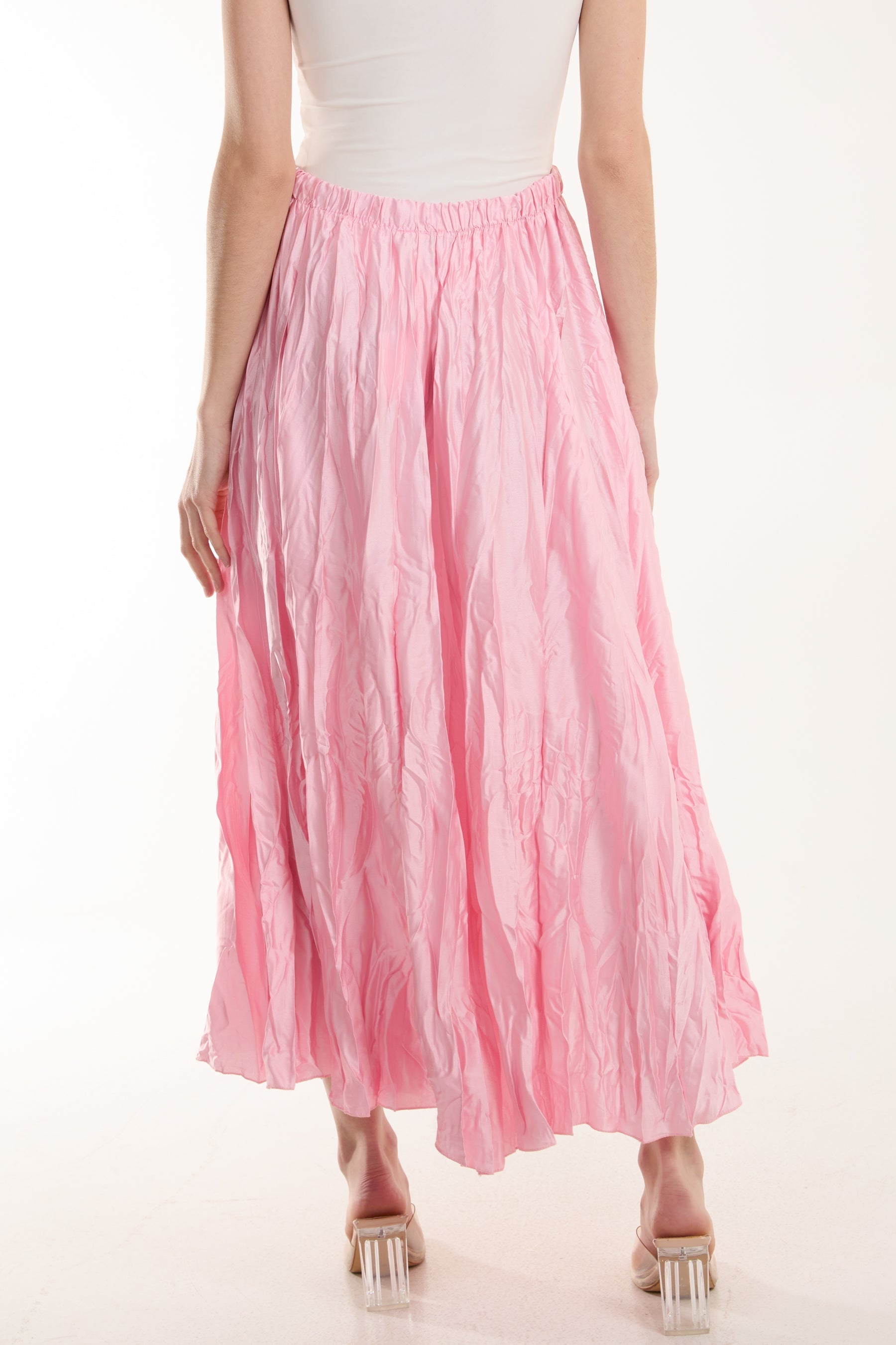 Crinkle Satin Midi Skirt For Women  - Dropwear