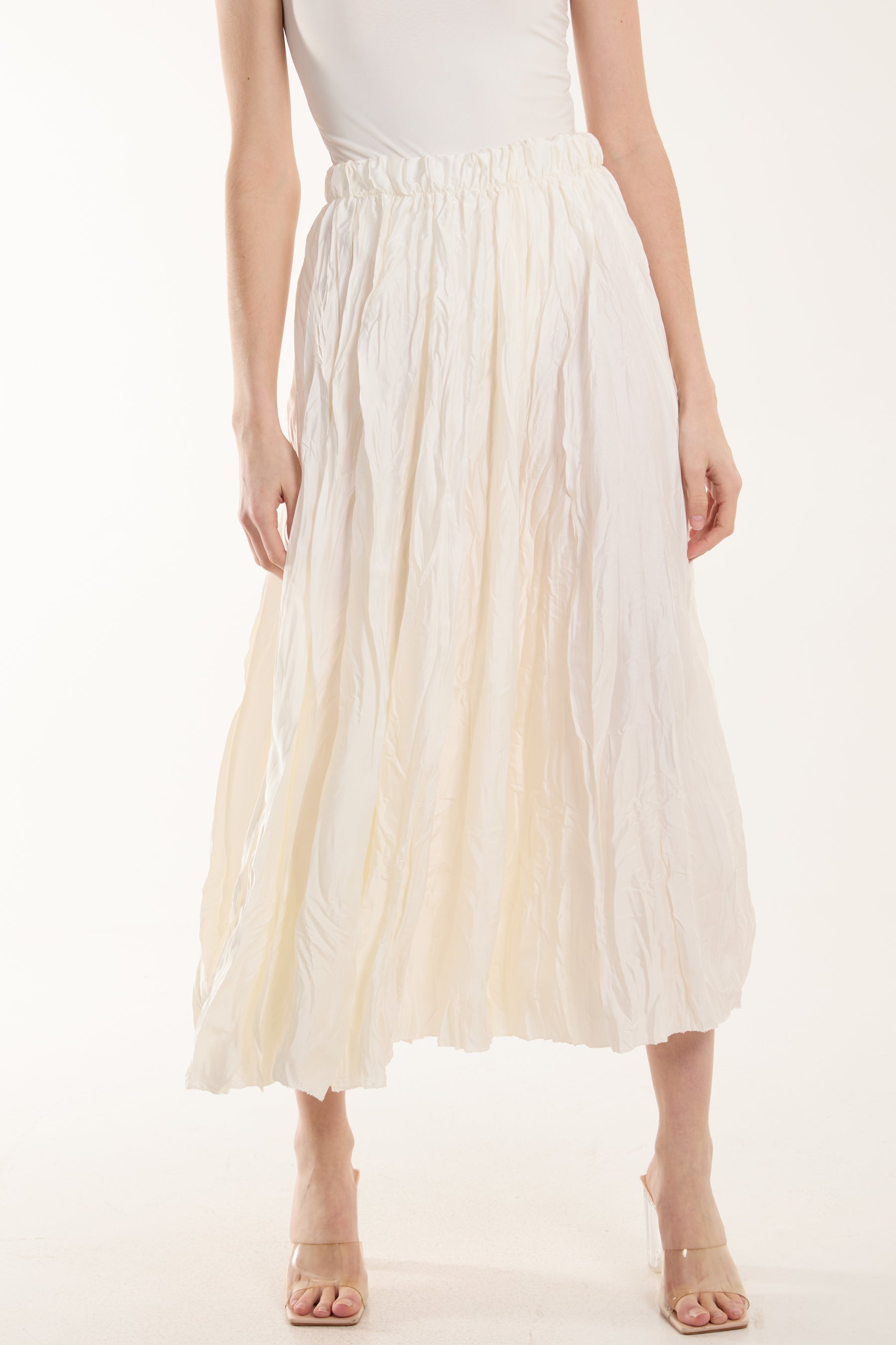 Crinkle Satin Midi Skirt For Women  - Dropwear