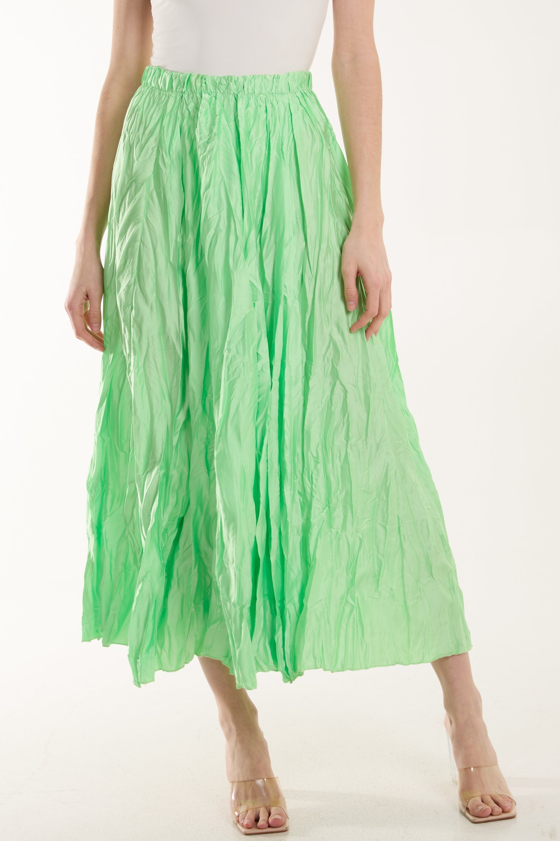 Crinkle Satin Midi Skirt For Women  - Dropwear