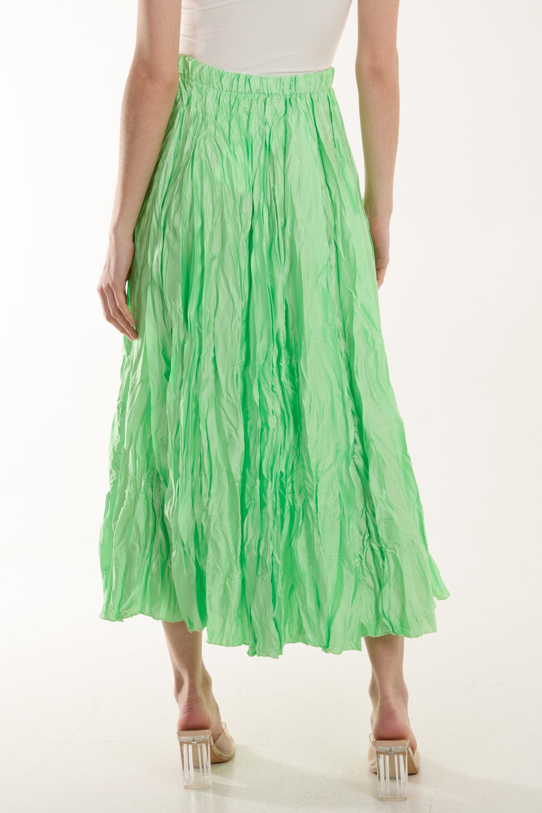 Crinkle Satin Midi Skirt For Women  - Dropwear