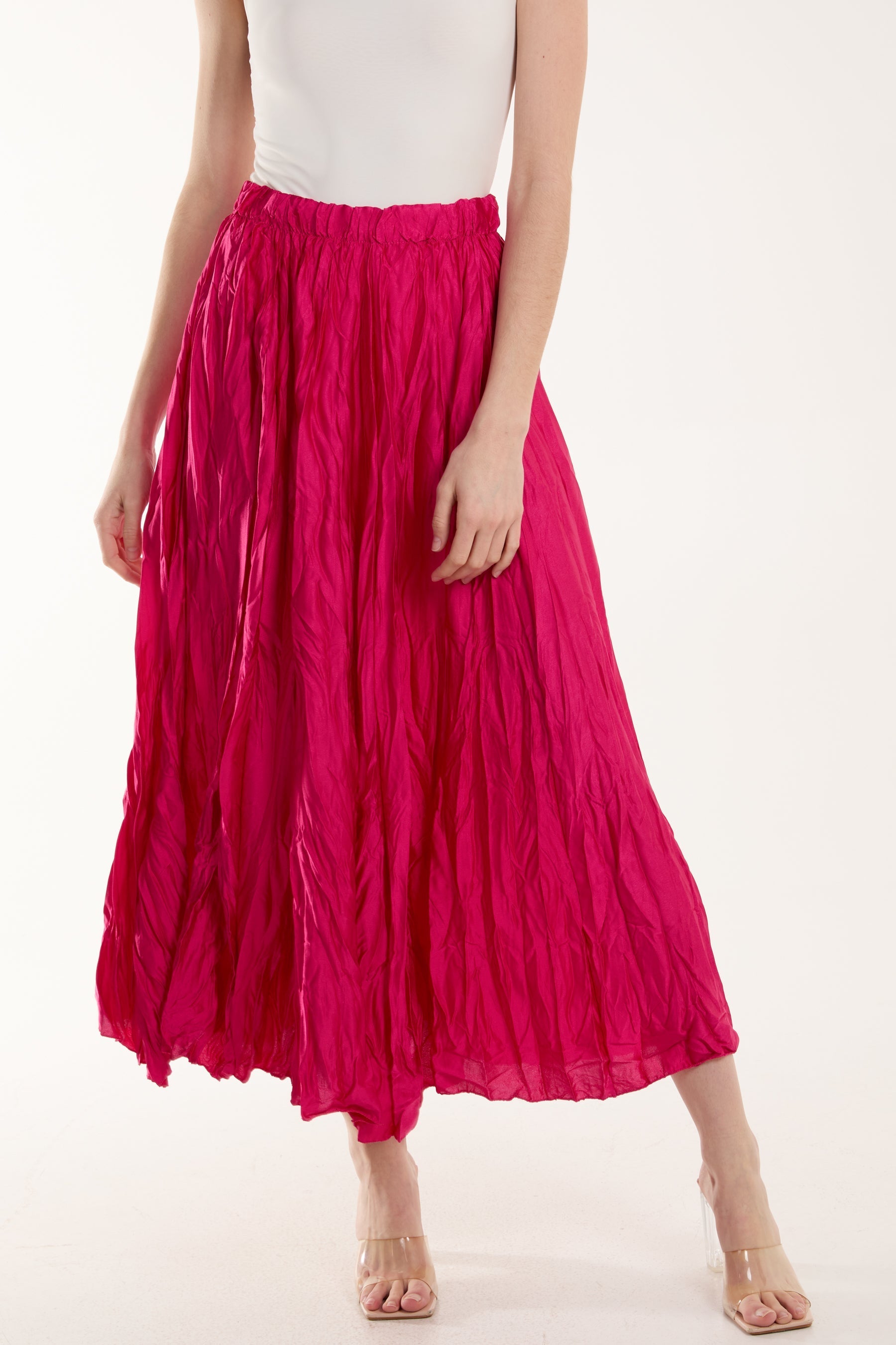 Crinkle Satin Midi Skirt For Women  - Dropwear
