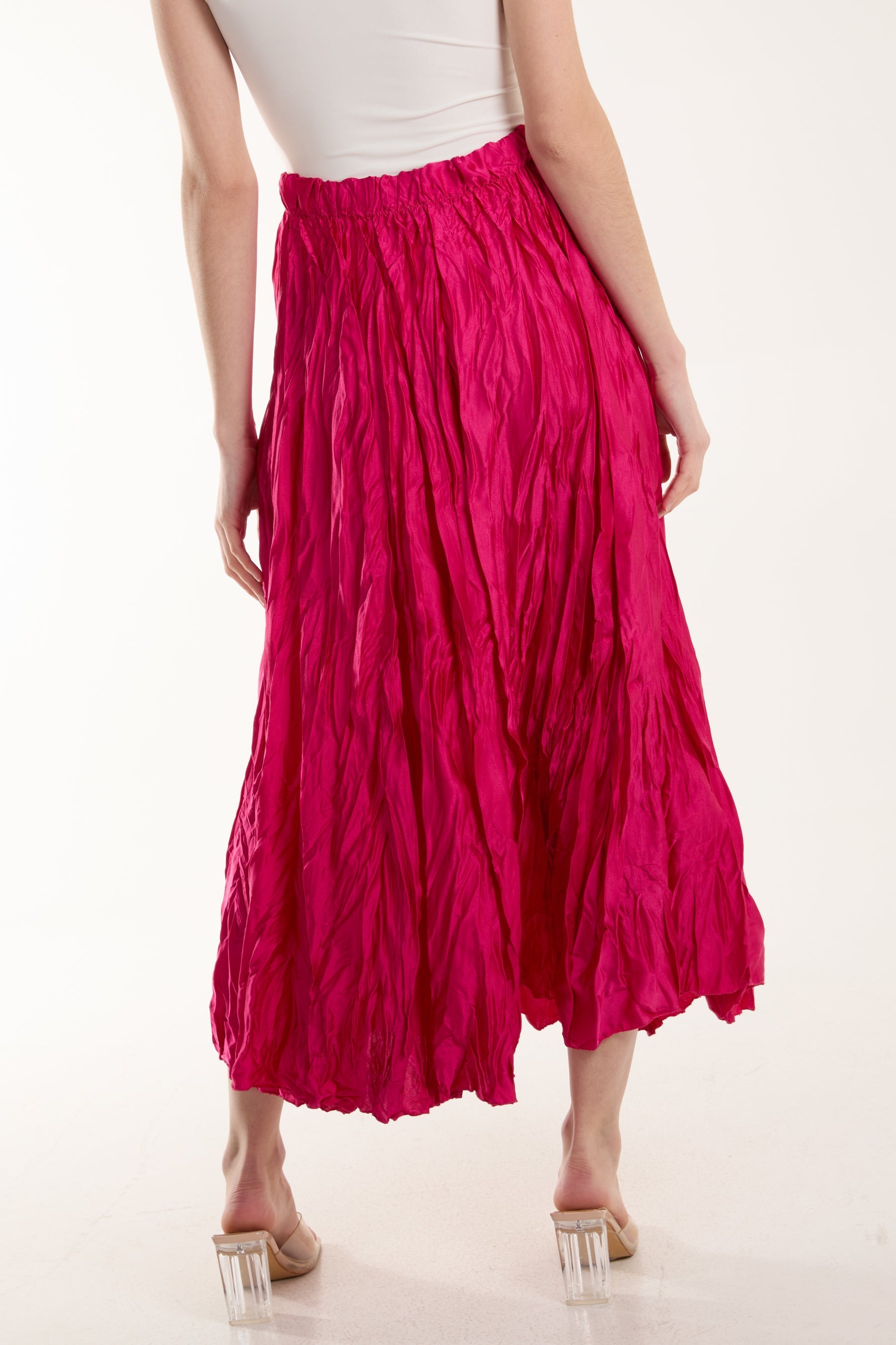 Crinkle Satin Midi Skirt For Women  - Dropwear