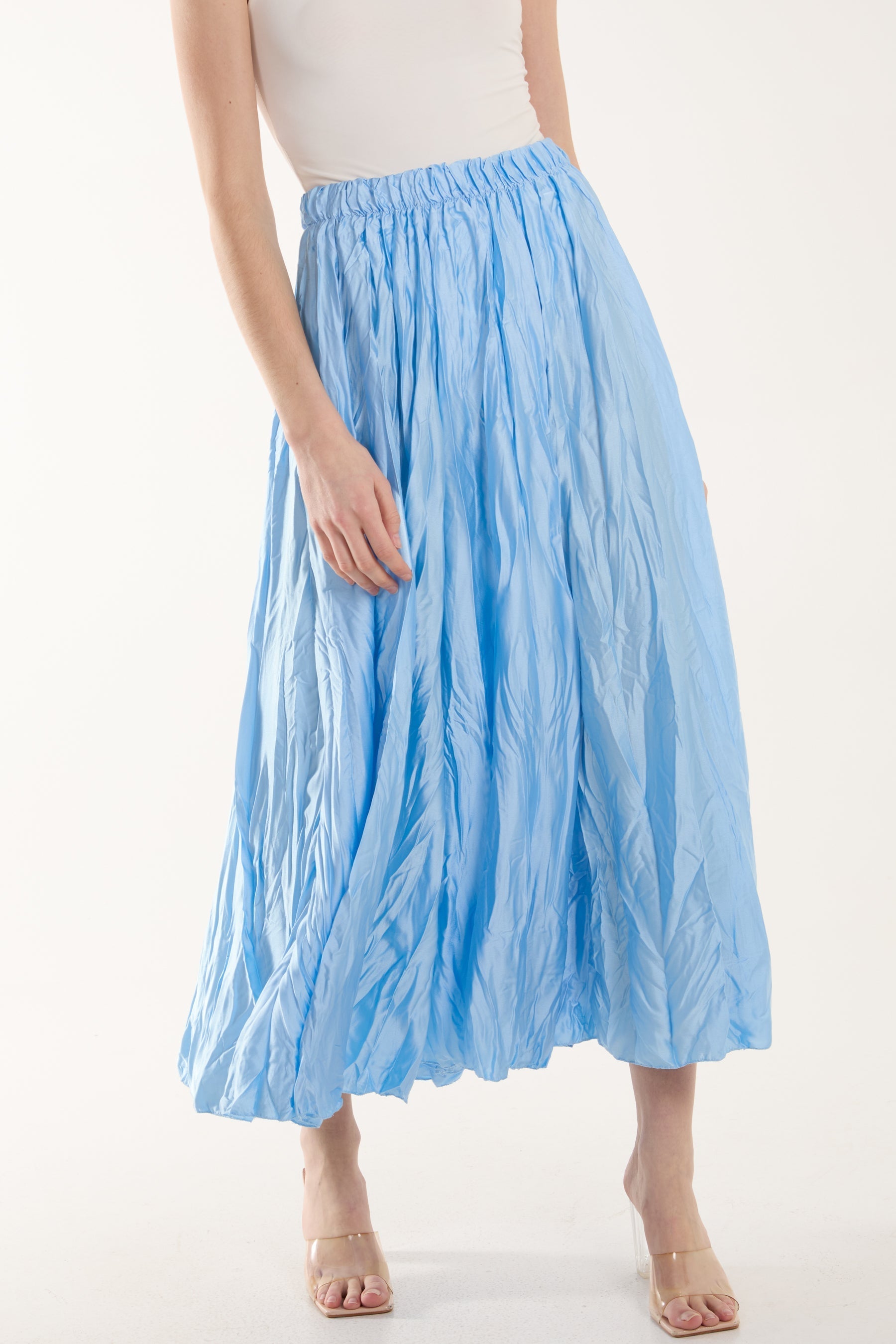 Pink Crinkle Satin Midi Skirt For Women ONE SIZE - Dropwear