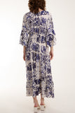 Tile Print Shirred Bodice Midi Dress For Women  - Dropwear
