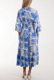 Tile Print Shirred Bodice Midi Dress For Women  - Dropwear