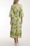 Tile Print Shirred Bodice Midi Dress For Women  - Dropwear