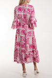 Tile Print Shirred Bodice Midi Dress For Women  - Dropwear