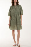 Stone Broderie Anglaise 3D Leaves Smock Dress For Women ONE SIZE - Dropwear