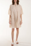 Khaki Broderie Anglaise 3D Leaves Smock Dress For Women ONE SIZE - Dropwear