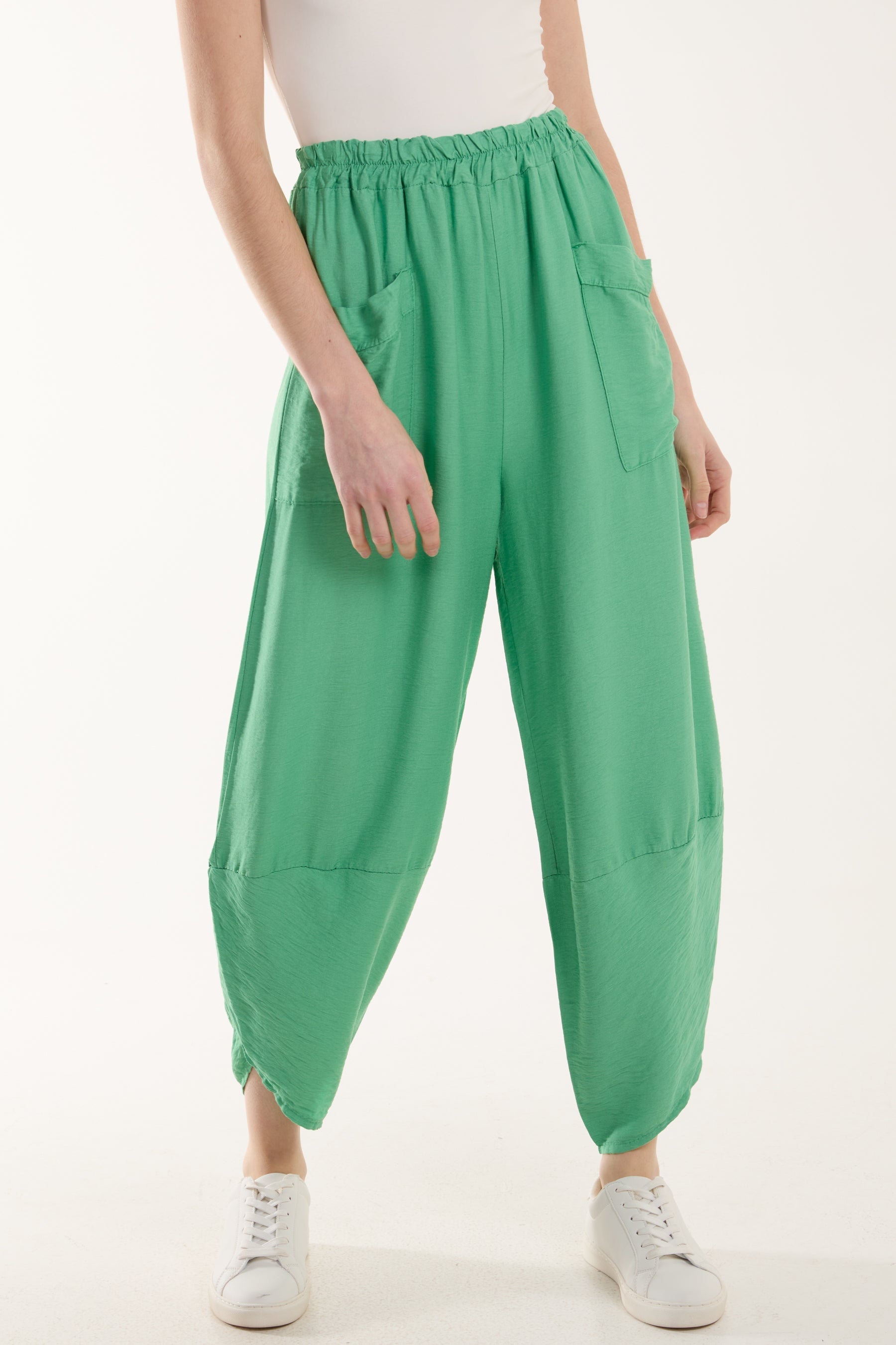 Light Blue Linen Blend Two Pocket Harem Trousers For Women ONE SIZE - Dropwear
