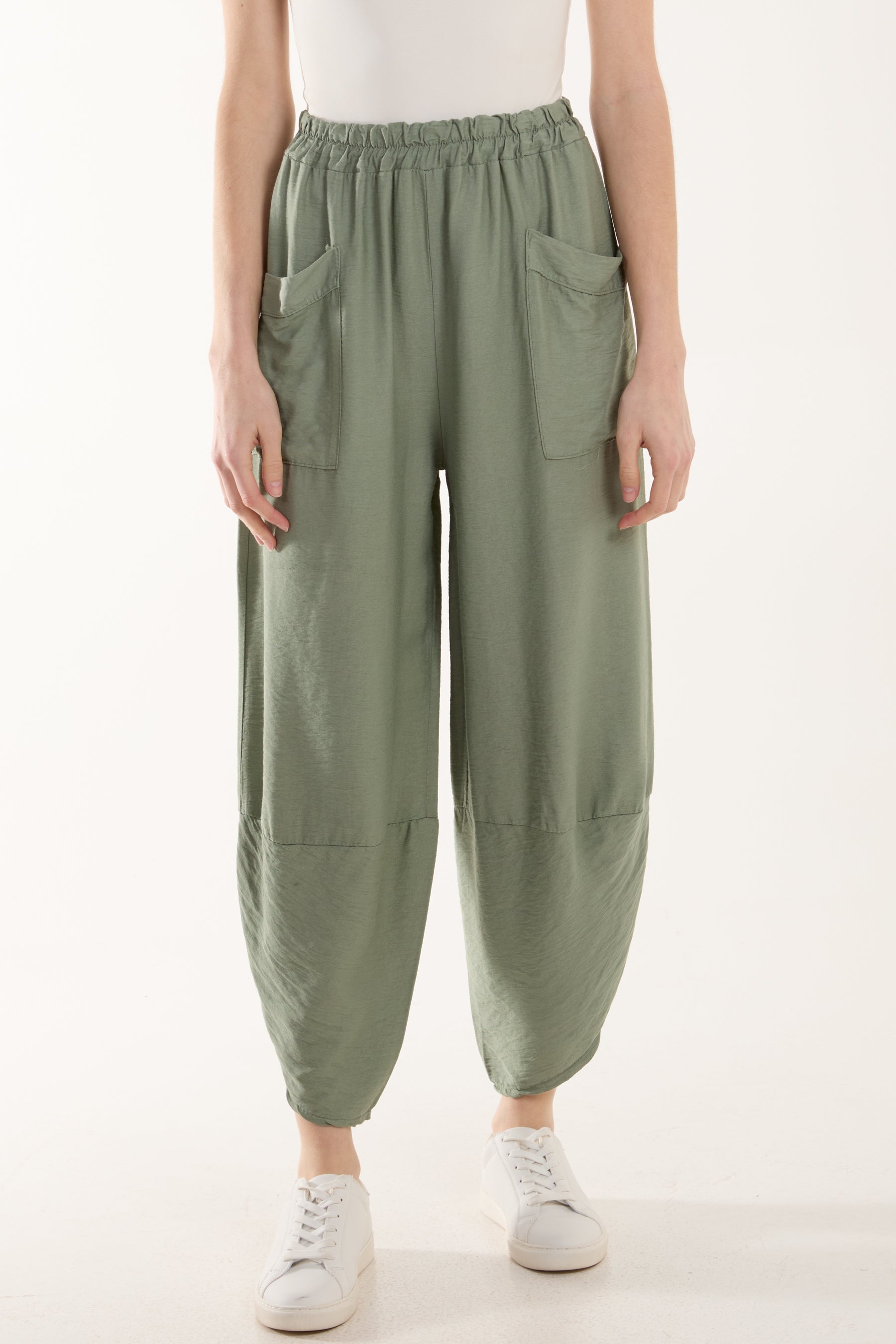 Black Linen Blend Two Pocket Harem Trousers For Women ONE SIZE - Dropwear