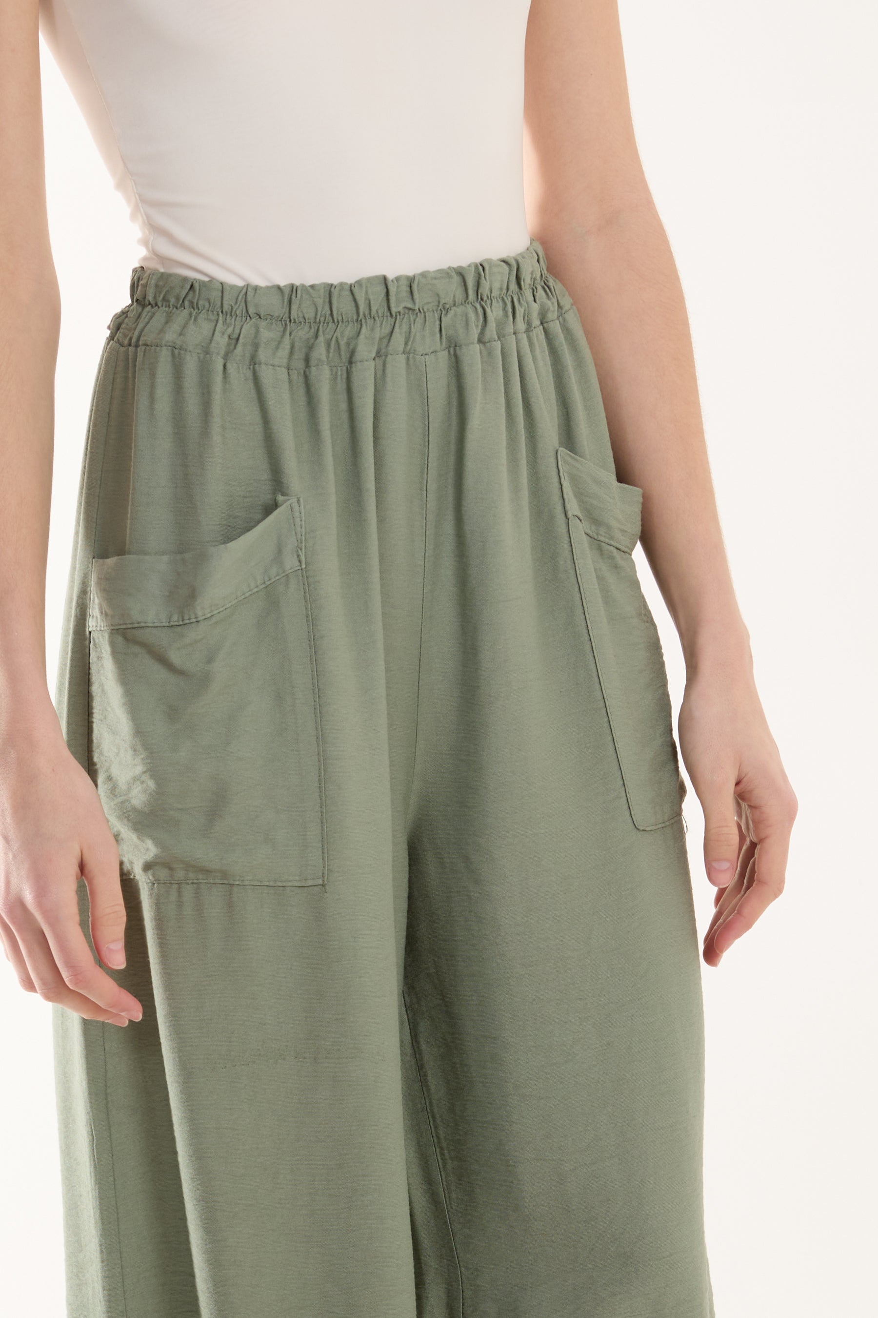 White Linen Blend Two Pocket Harem Trousers For Women ONE SIZE - Dropwear