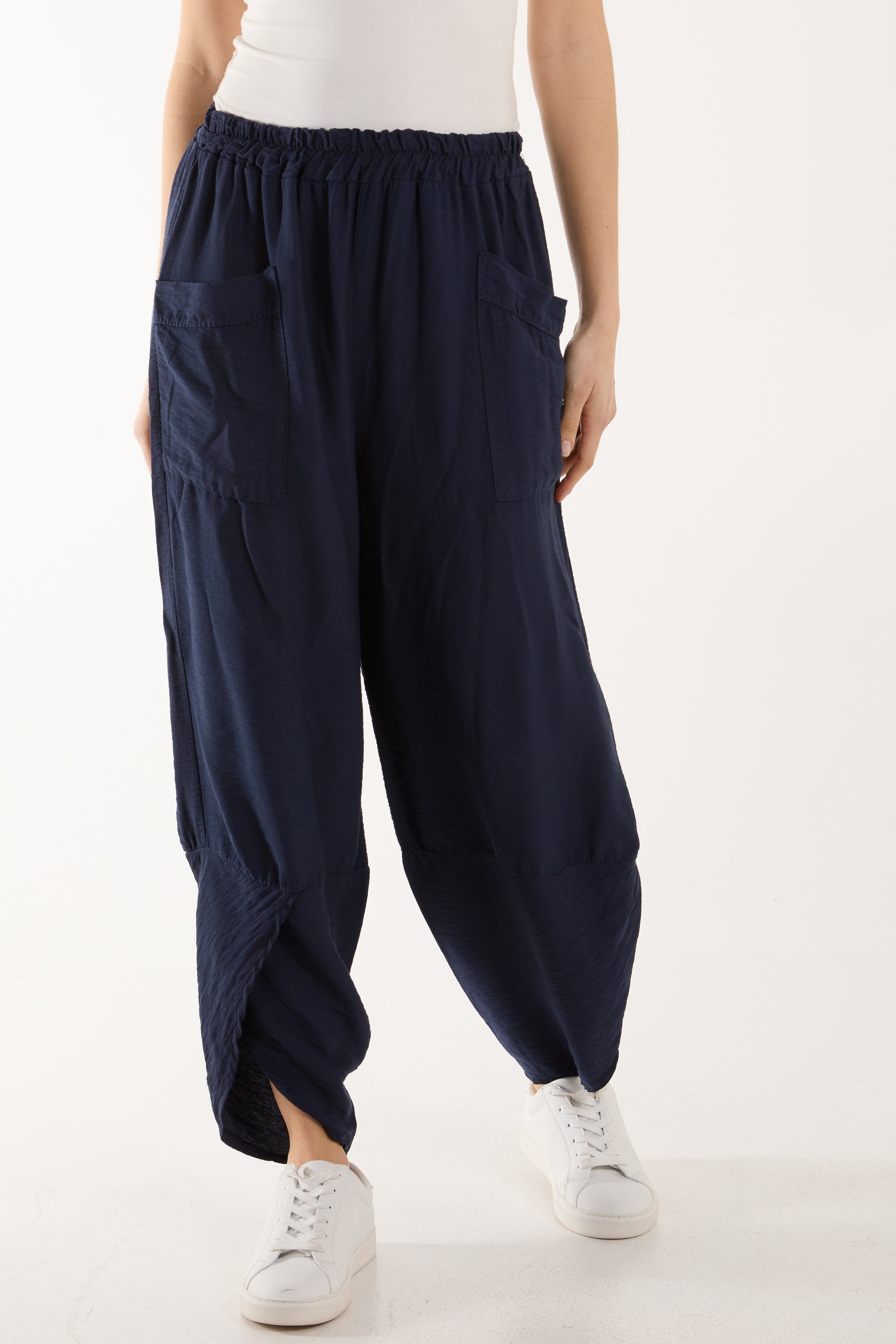 Linen Blend Two Pocket Harem Trousers For Women  - Dropwear