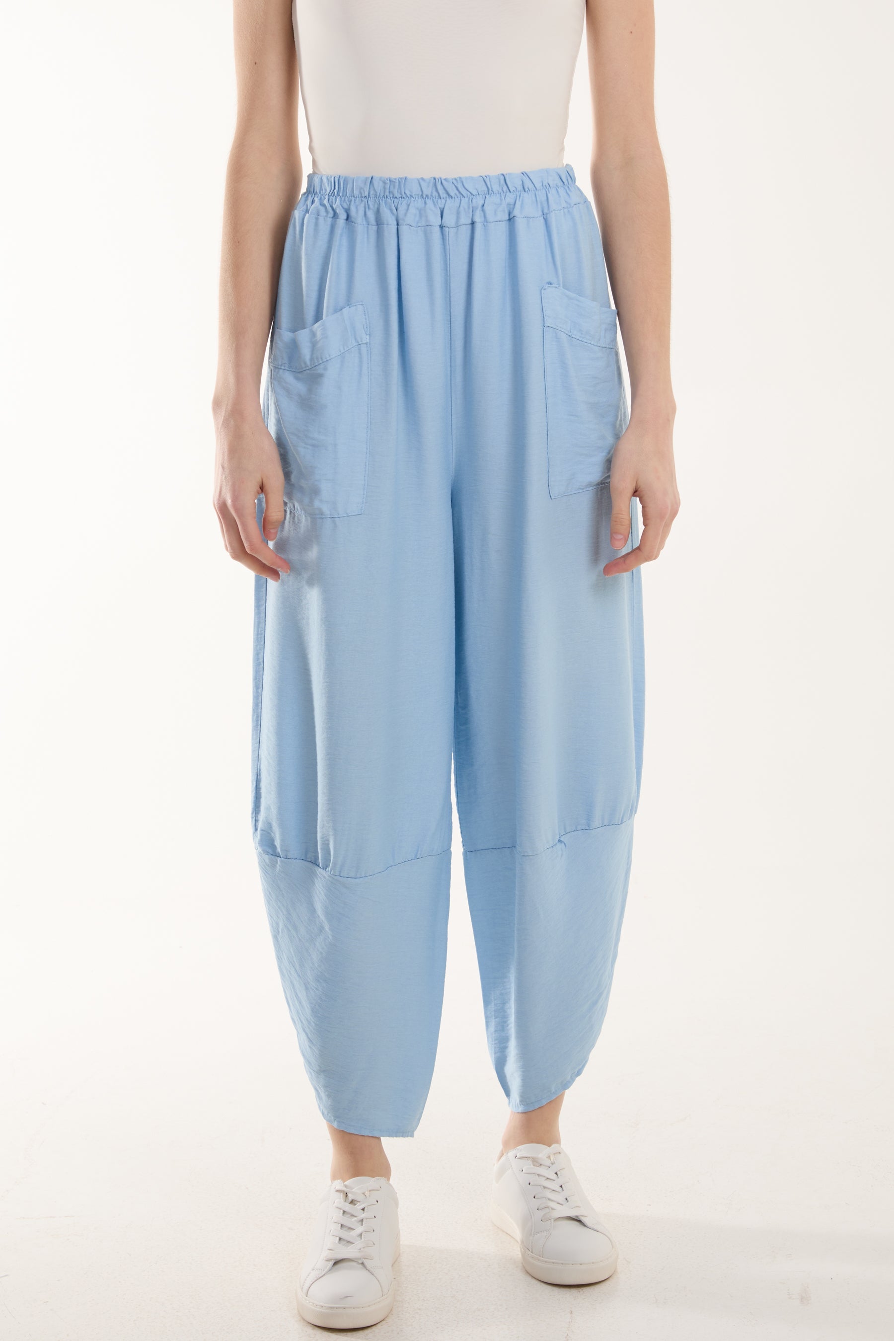 Denim Linen Blend Two Pocket Harem Trousers For Women ONE SIZE - Dropwear