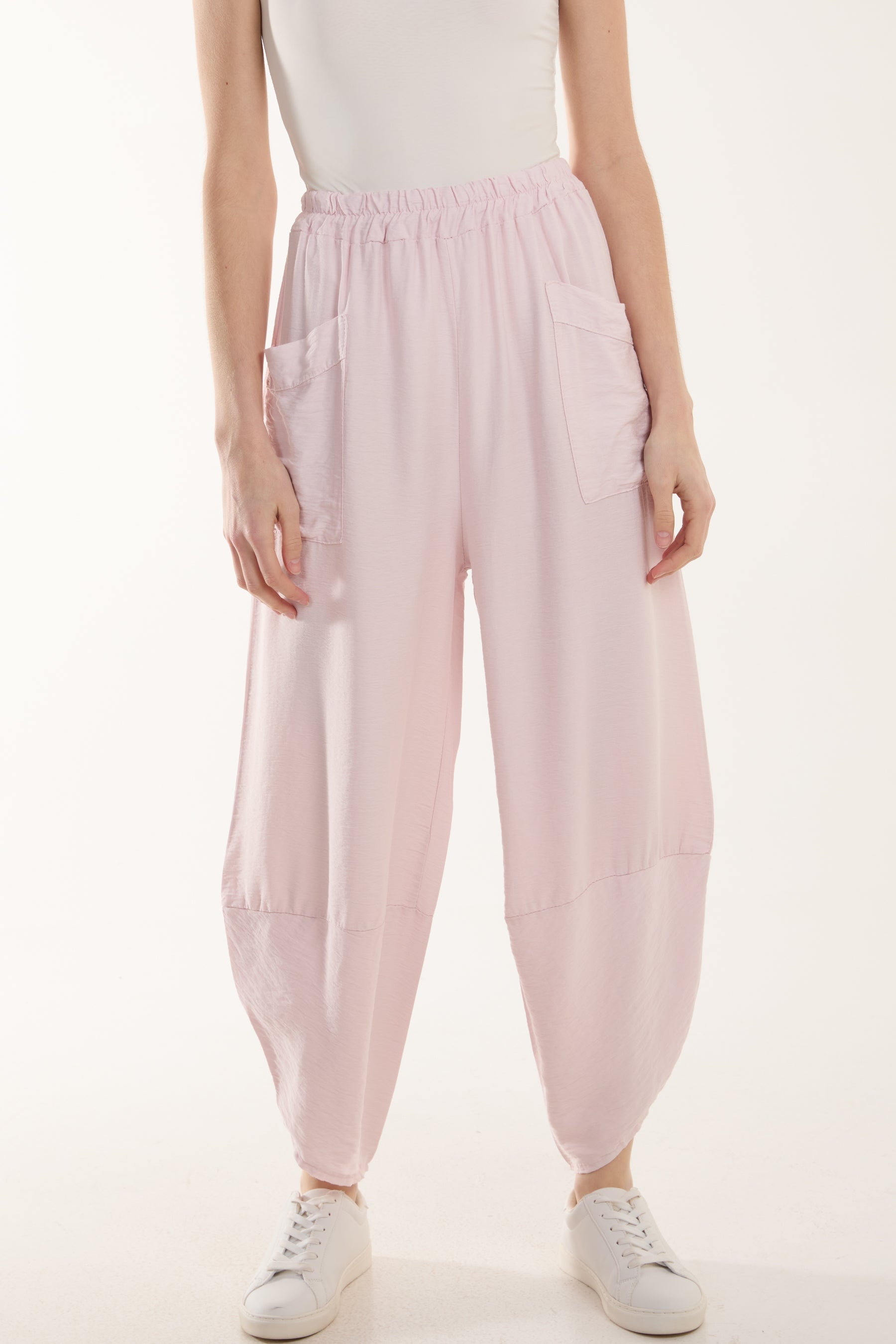 Fuchsia Linen Blend Two Pocket Harem Trousers For Women ONE SIZE - Dropwear
