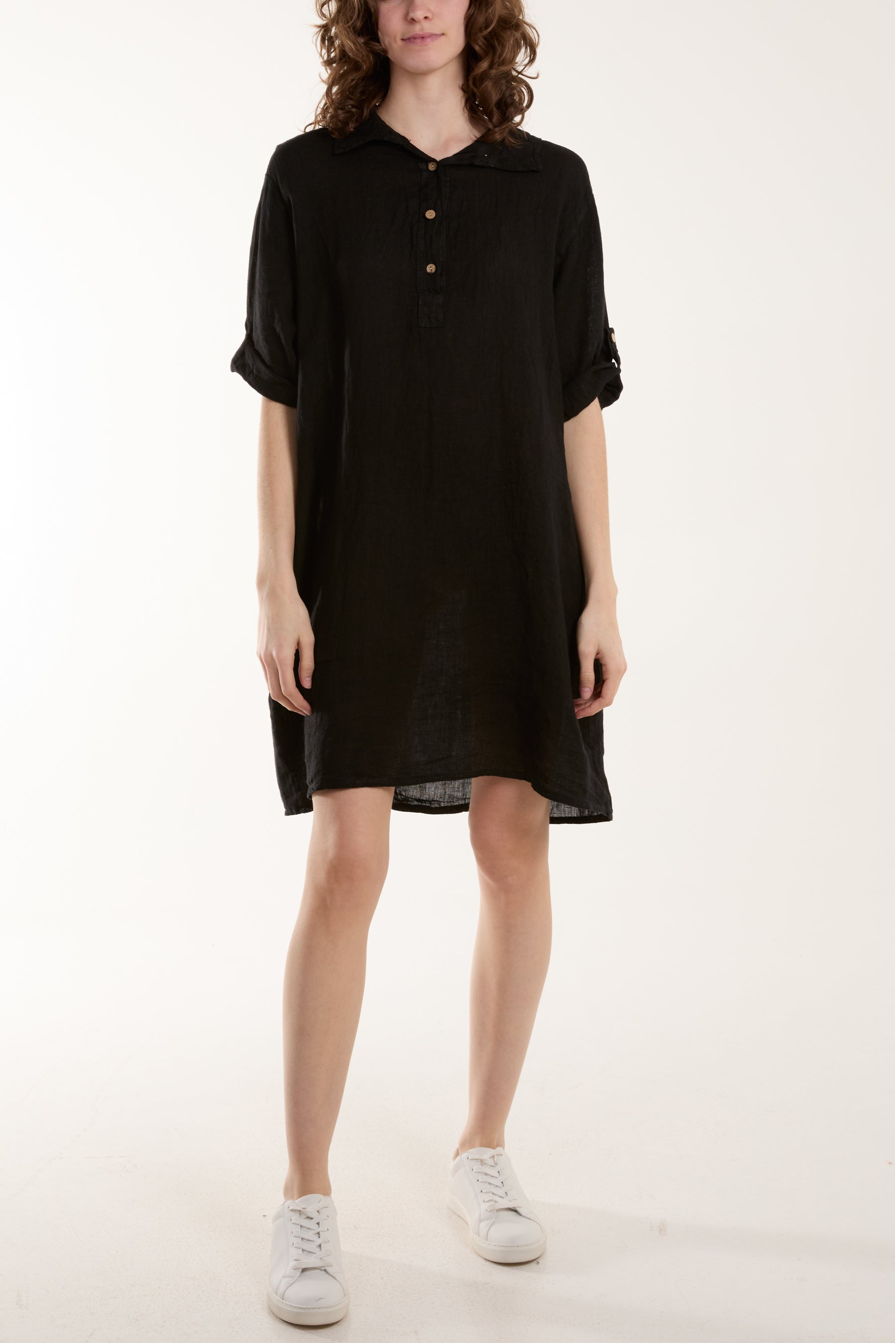 Light Blue Linen Pocket Shirt Mini Dress For Women ONE SIZE - Dropwear