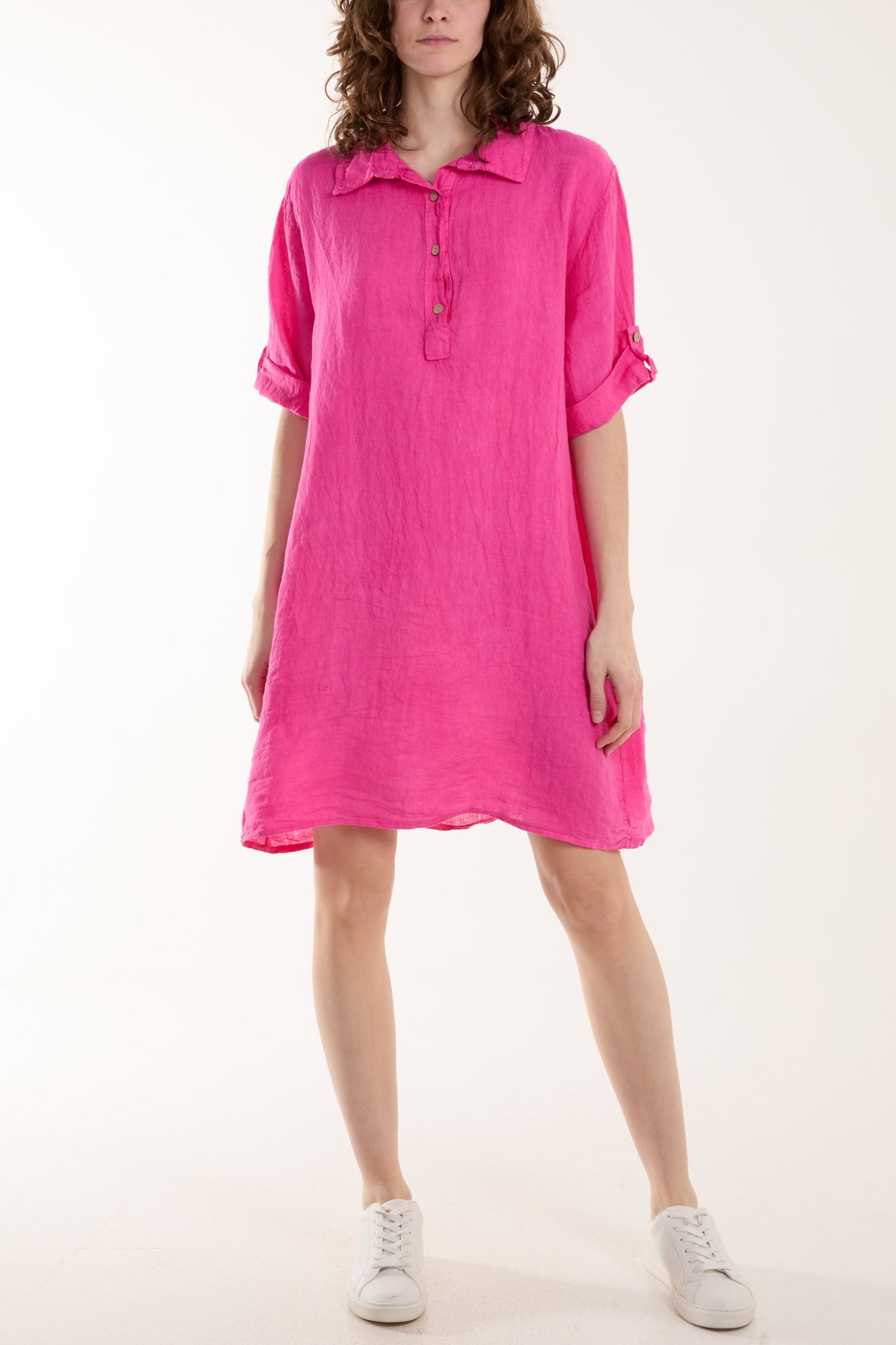 Stone Linen Pocket Shirt Mini Dress For Women ONE SIZE - Dropwear