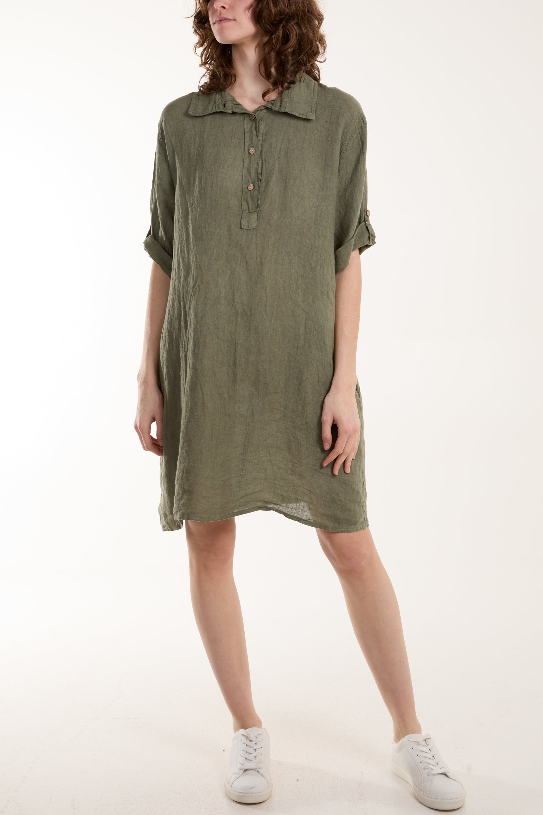Denim Linen Pocket Shirt Mini Dress For Women ONE SIZE - Dropwear