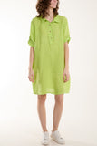 Fuchsia Linen Pocket Shirt Mini Dress For Women ONE SIZE - Dropwear