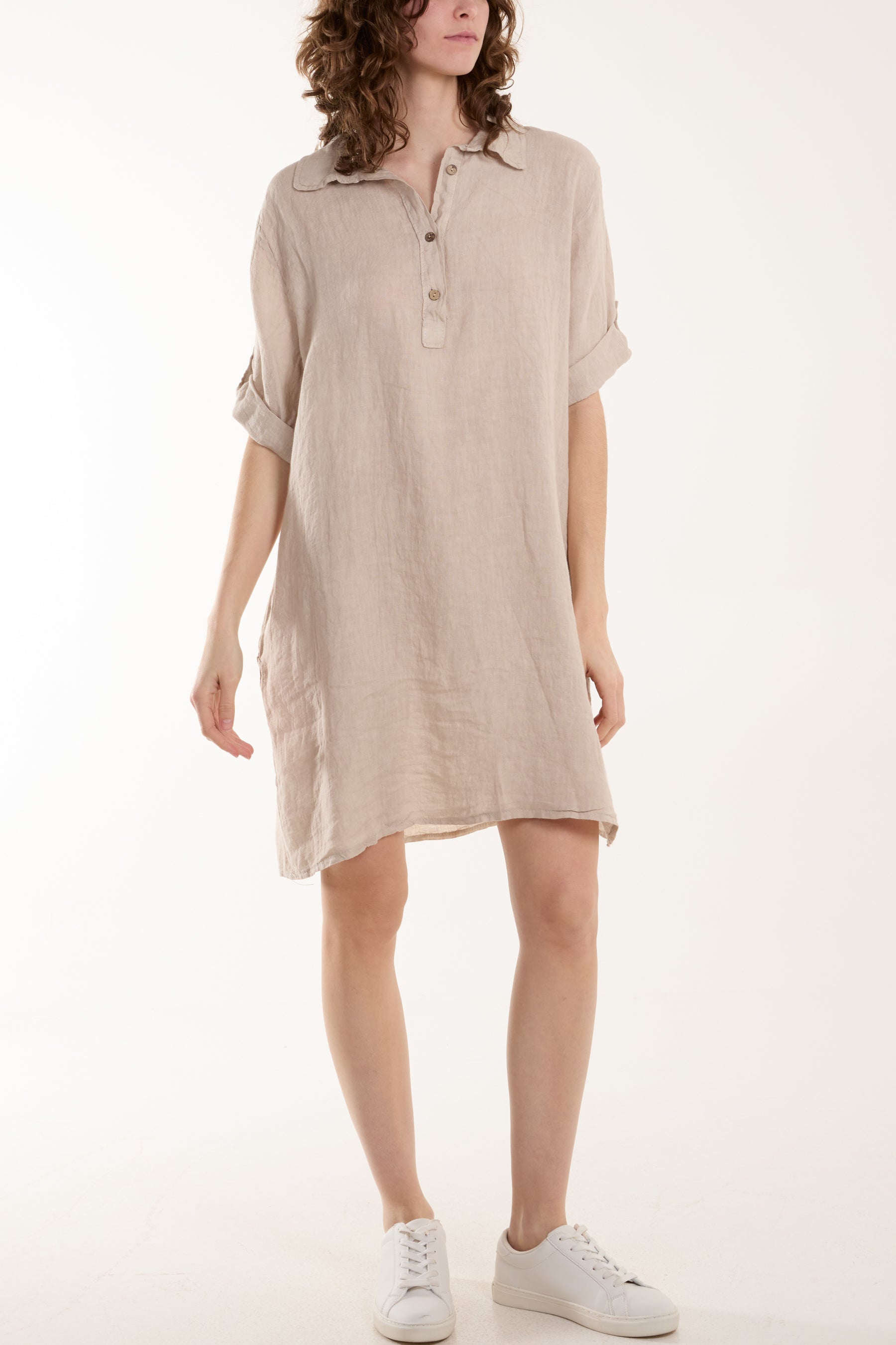 Linen Pocket Shirt Mini Dress For Women  - Dropwear