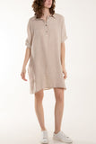 Linen Pocket Shirt Mini Dress For Women  - Dropwear