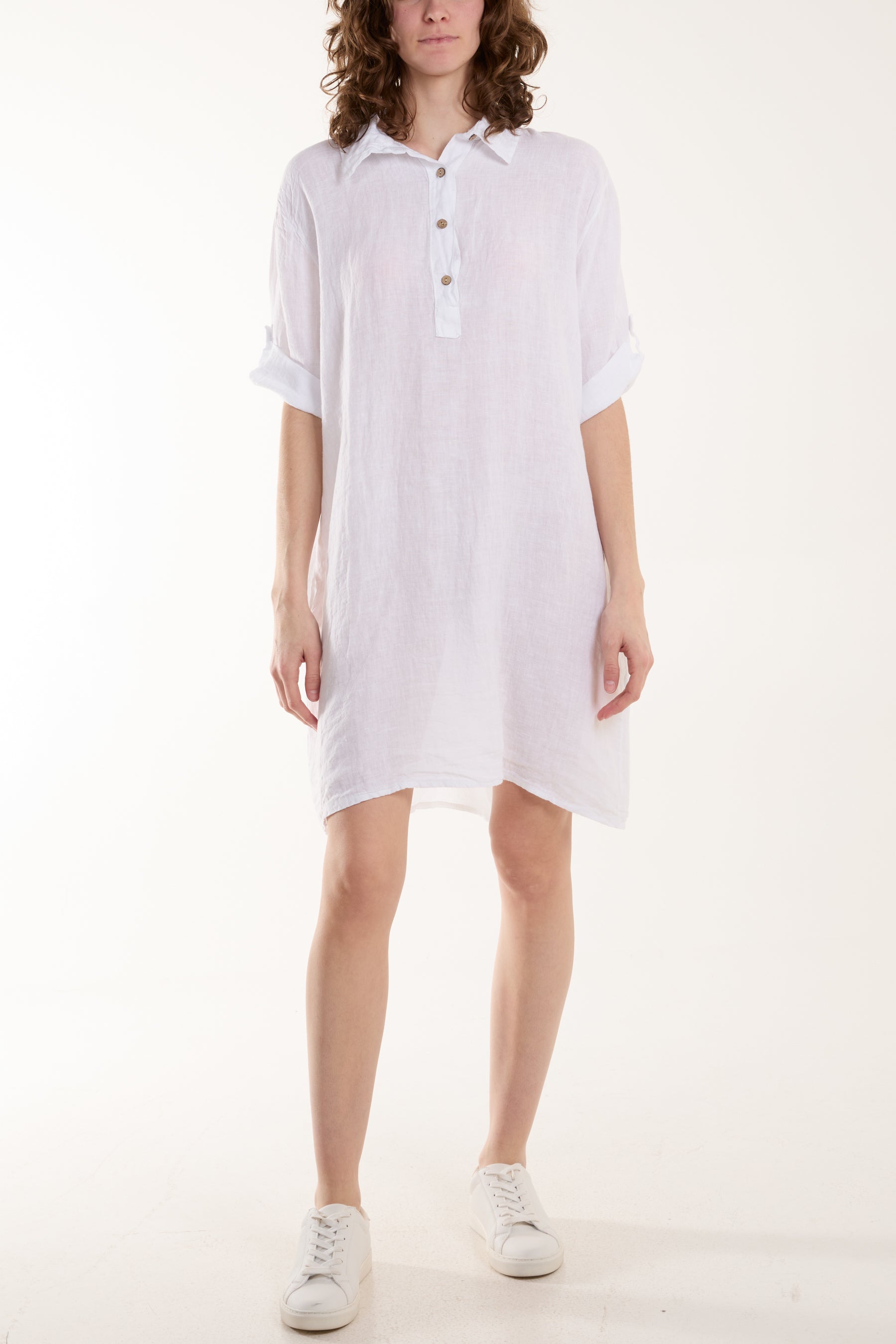 Linen Pocket Shirt Mini Dress For Women  - Dropwear