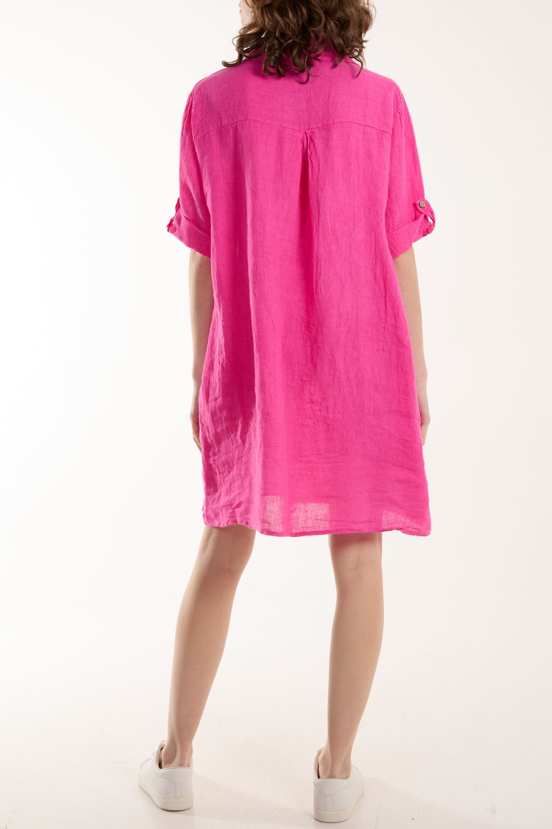Black Linen Pocket Shirt Mini Dress For Women ONE SIZE - Dropwear