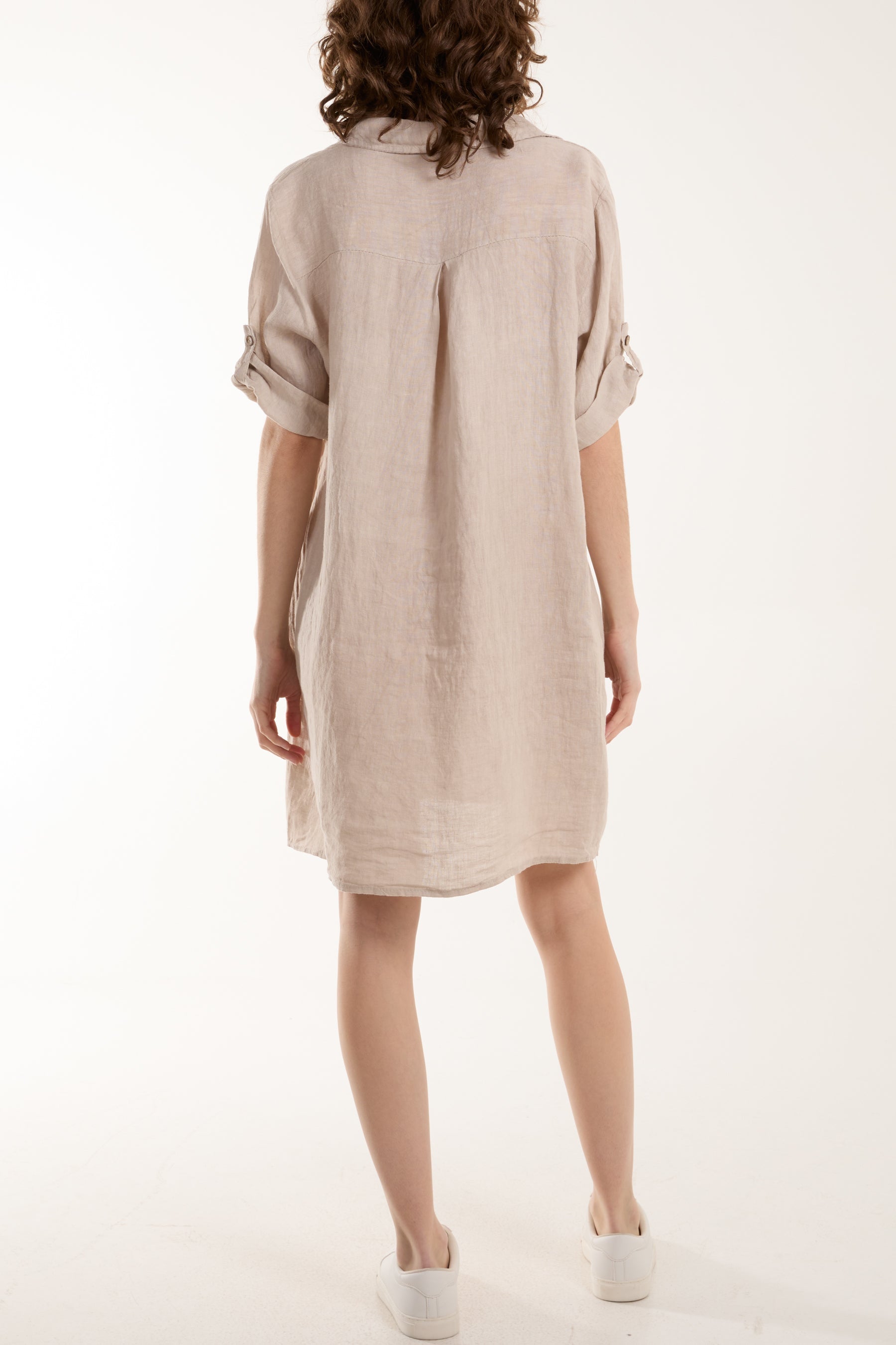 Linen Pocket Shirt Mini Dress For Women  - Dropwear