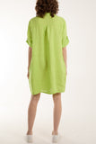 Lime Linen Pocket Shirt Mini Dress For Women ONE SIZE - Dropwear