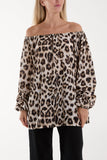 Black Bardot Leopard Print Blouse For Women ONE SIZE - Dropwear