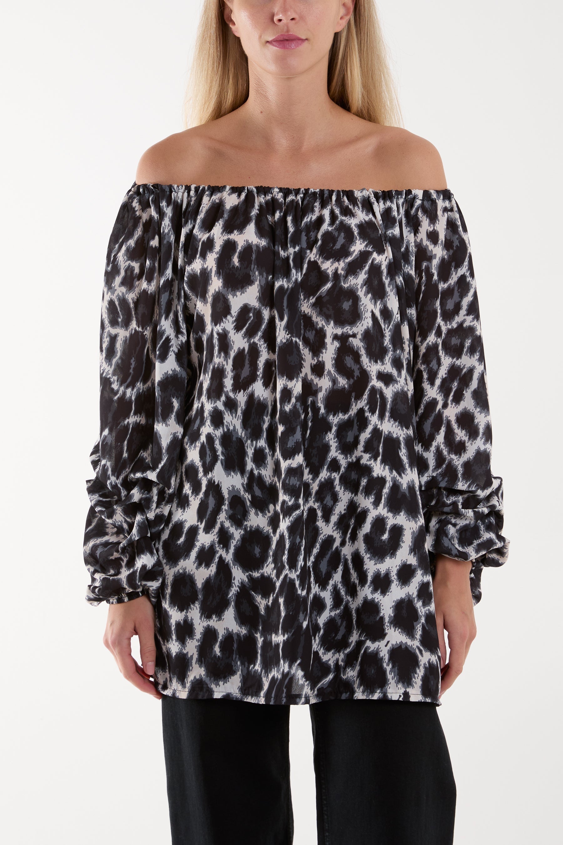 Hot Pink Bardot Leopard Print Blouse For Women ONE SIZE - Dropwear
