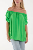 Light Blue Puff Sleeve Smock Bardot Top For Women ONE SIZE - Dropwear