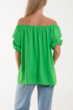Puff Sleeve Smock Bardot Top For Women  - Dropwear