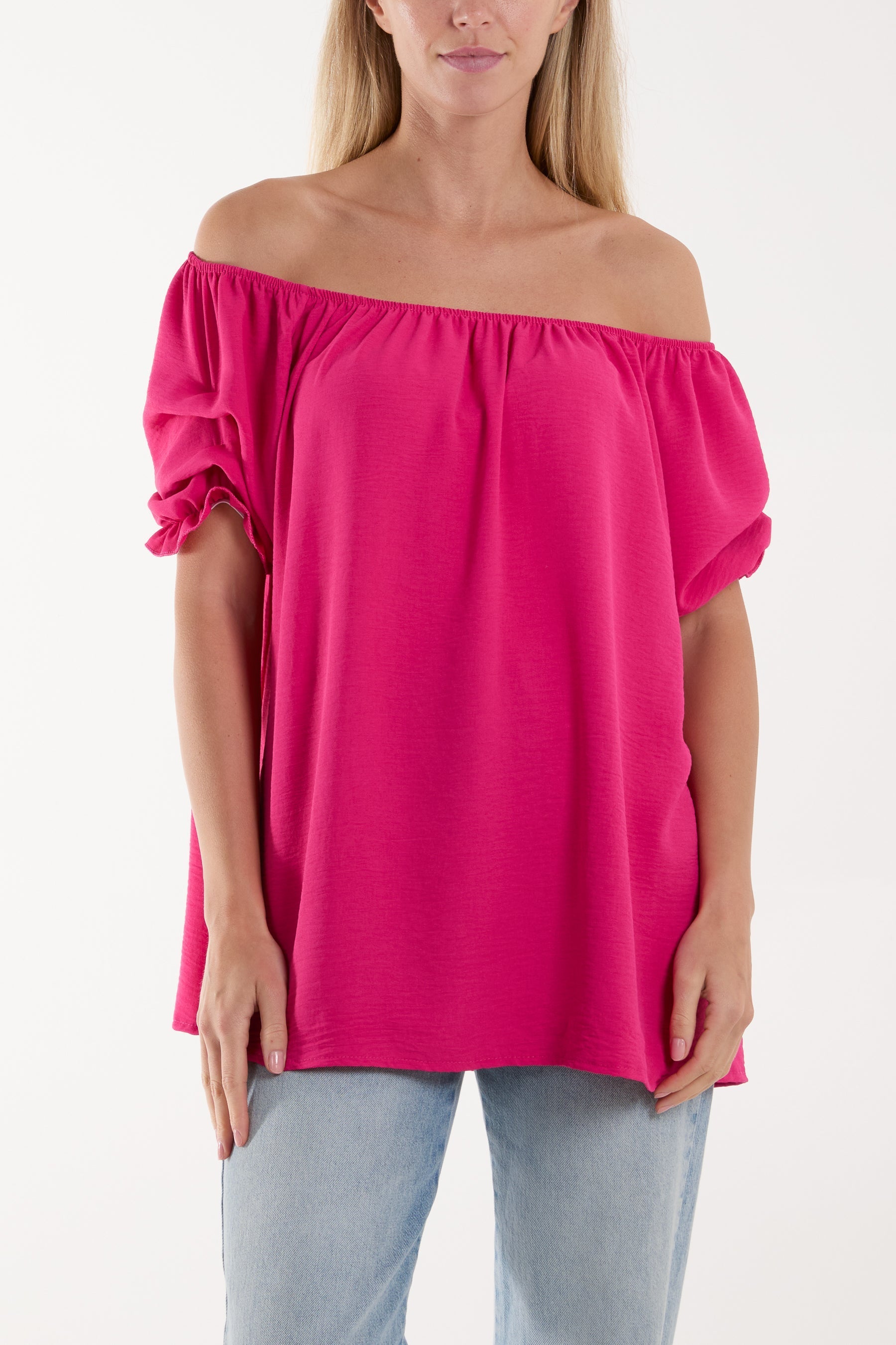 Puff Sleeve Smock Bardot Top For Women  - Dropwear