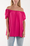 Puff Sleeve Smock Bardot Top For Women  - Dropwear