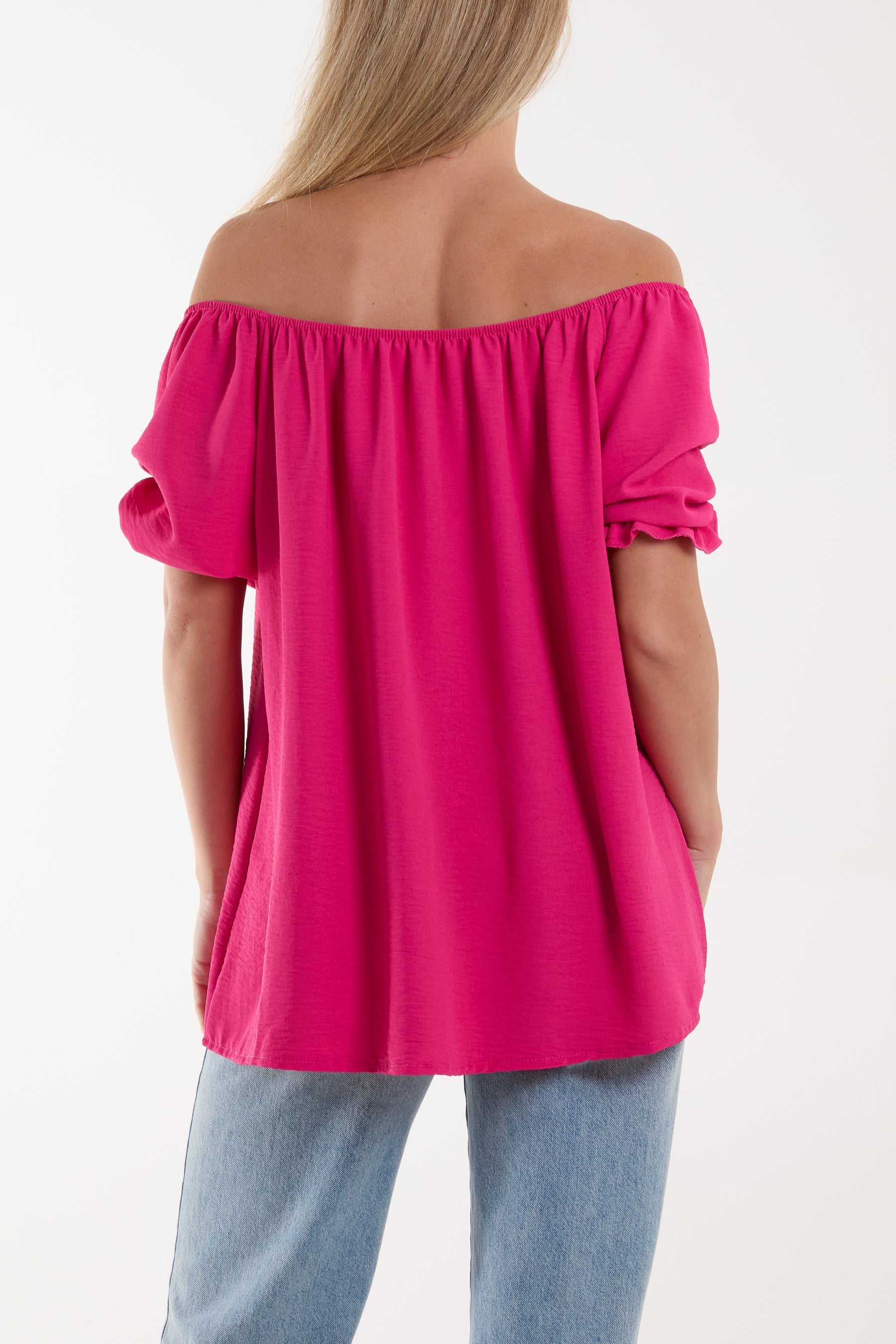 Puff Sleeve Smock Bardot Top For Women  - Dropwear