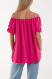 Puff Sleeve Smock Bardot Top For Women  - Dropwear
