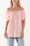 Black Puff Sleeve Smock Bardot Top For Women ONE SIZE - Dropwear
