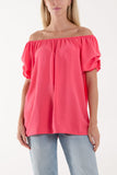 Puff Sleeve Smock Bardot Top For Women  - Dropwear